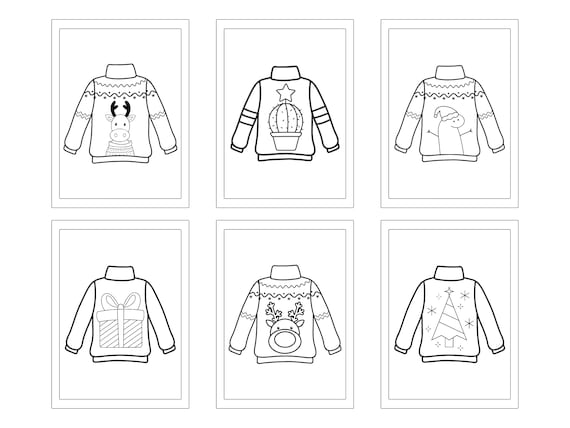 Ugly sweater christmas colouring sheets cute coloring pages for girls boys and adults printable color pages instant download download now