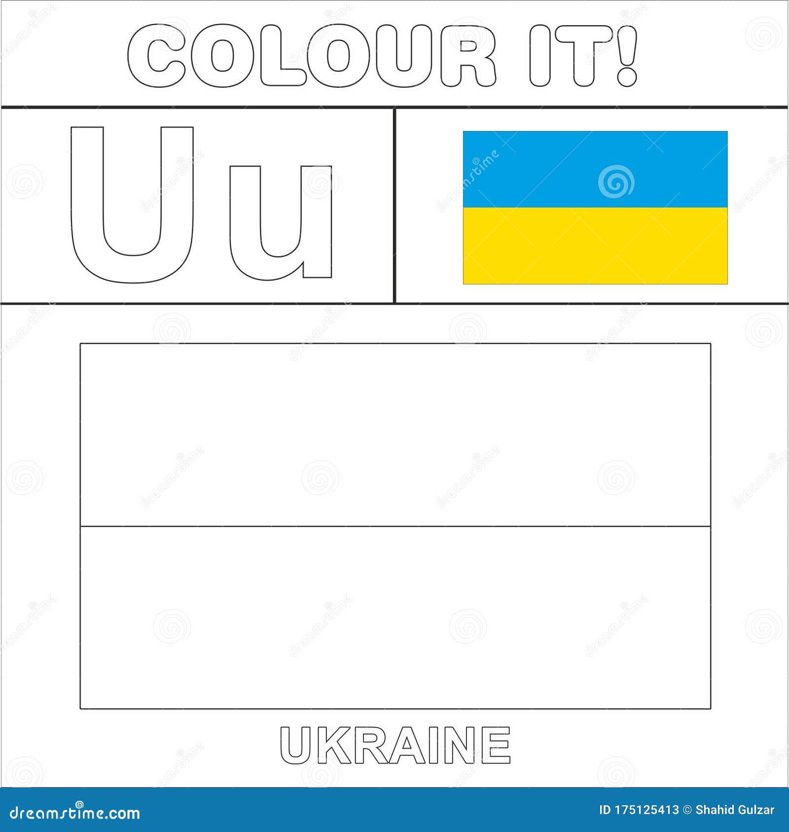 Colour it kids colouring page country starting from english letter u ukraine how to color flag stock illustration