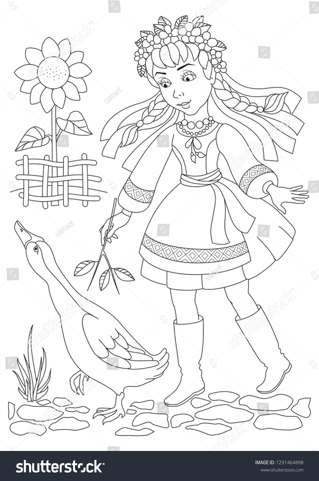 Girl coloring page ukrainian girl village stock vector royalty free
