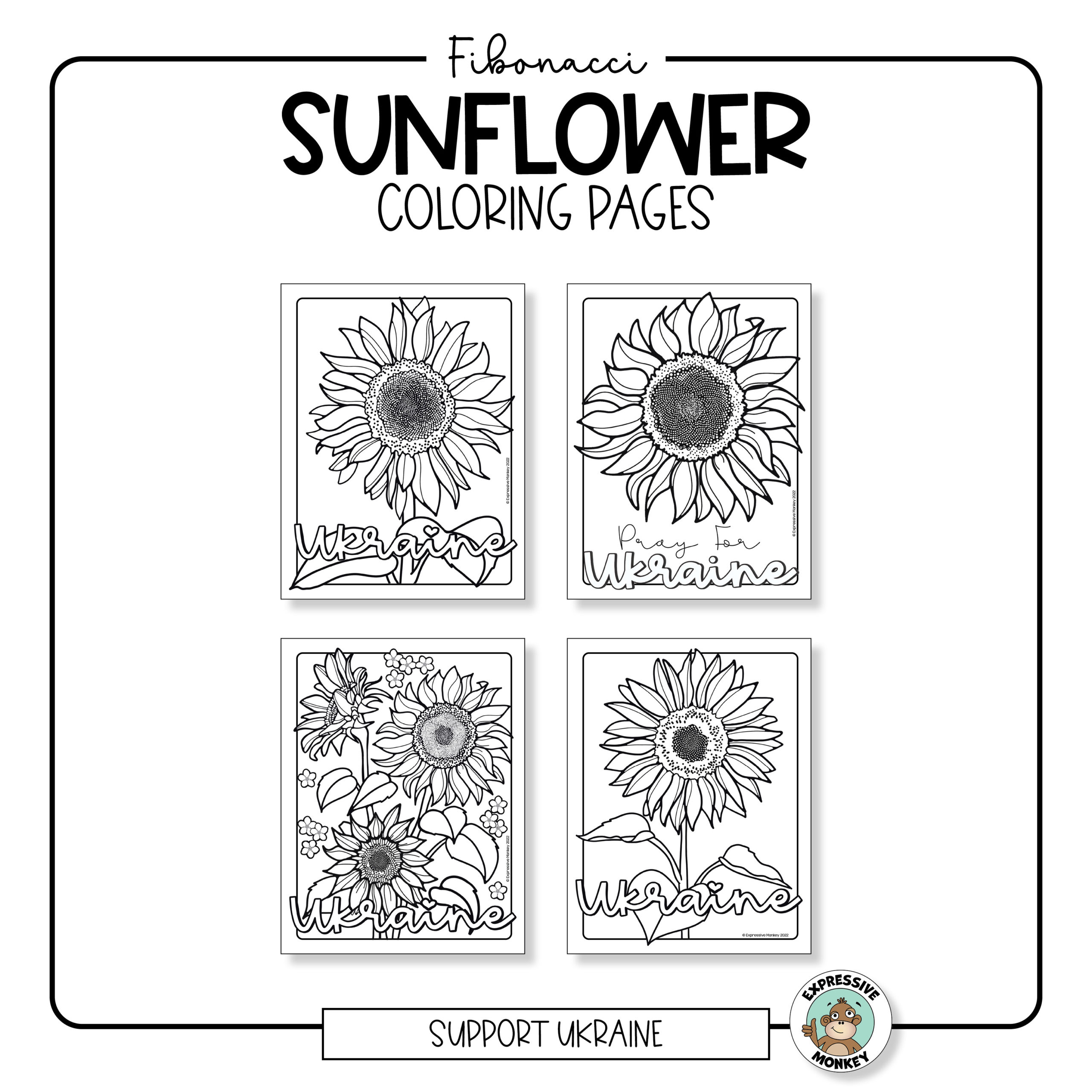Sunflower coloring pages with fibonacci spirals