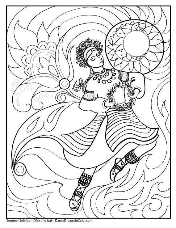 Summer solstice ivan kupala ukrainian folk dance coloring page