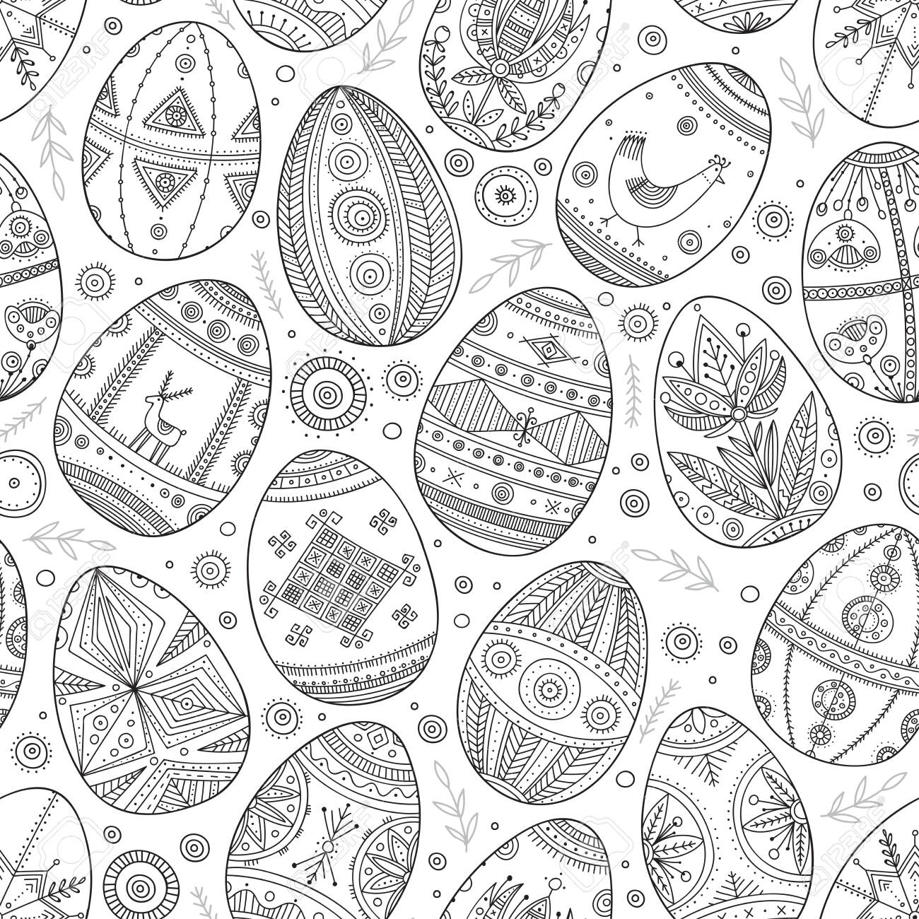 Easter eggs in ukrainian traditional style seamless pattern can be printed and used as coloring page wrapping paper wallpaper textile fabric card royalty free svg cliparts vectors and stock illustration image