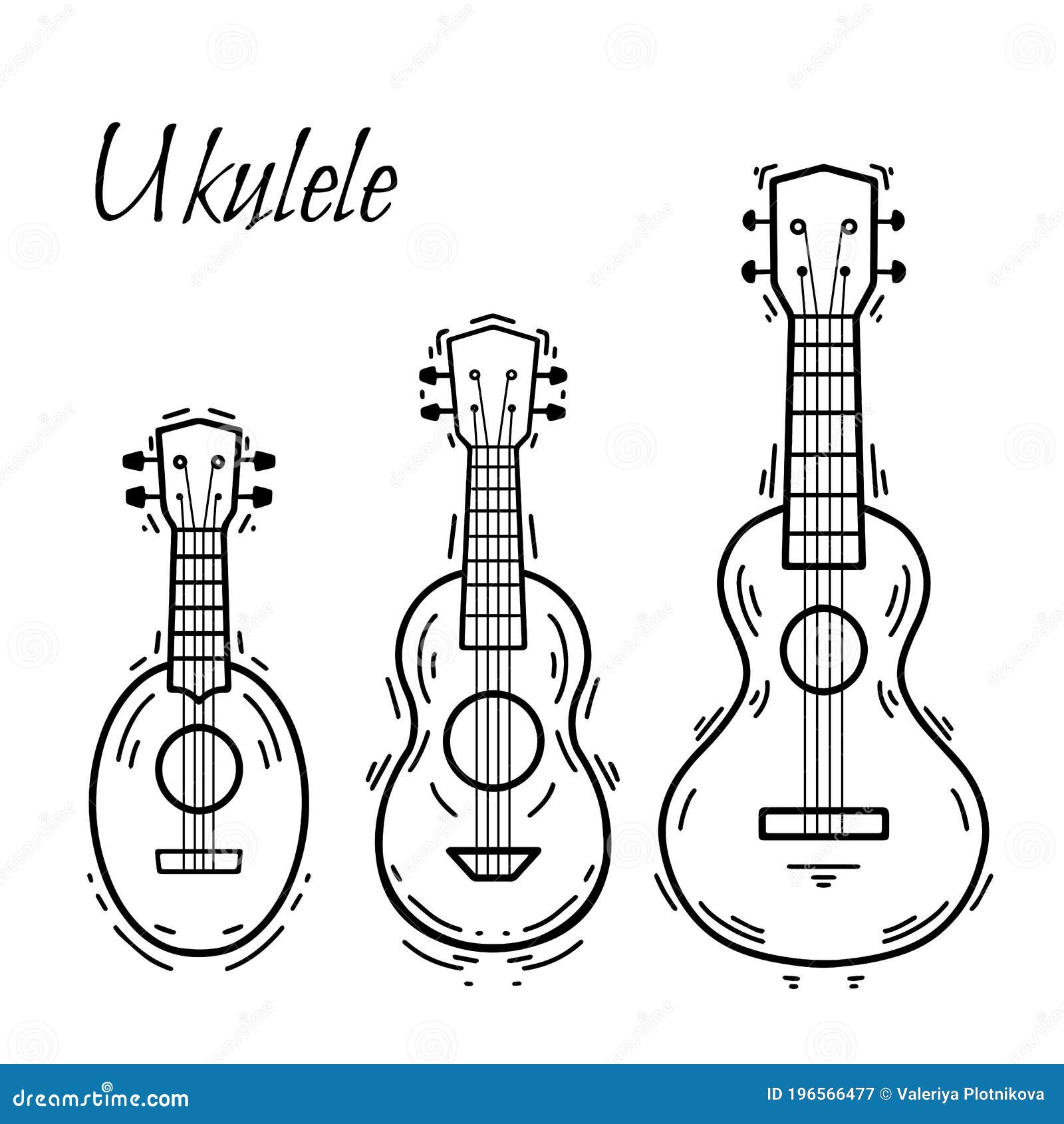 Set of contour ukulele with decoration hawaiian music musical string instrument stock vector