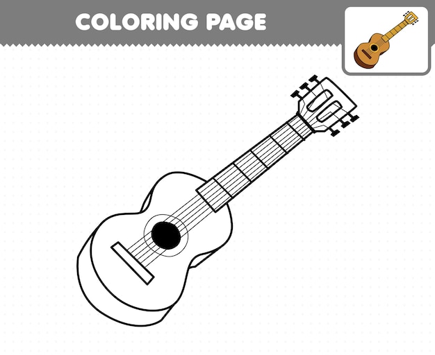 Premium vector education game for children coloring page cartoon music instrument guitar printable worksheet