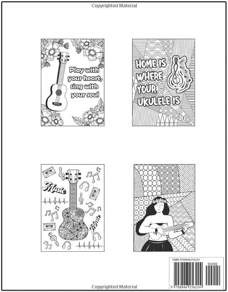 Ukulele coloring book for adults an awesome ukulele adult colouring book fun quotes for musicians gift idea on birthday or christmas increase perfect for relaxation and stress relief