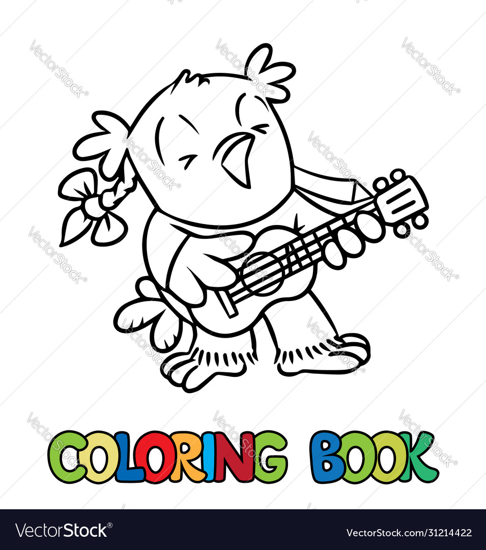 Coloring book little funny owl with ukulele vector image