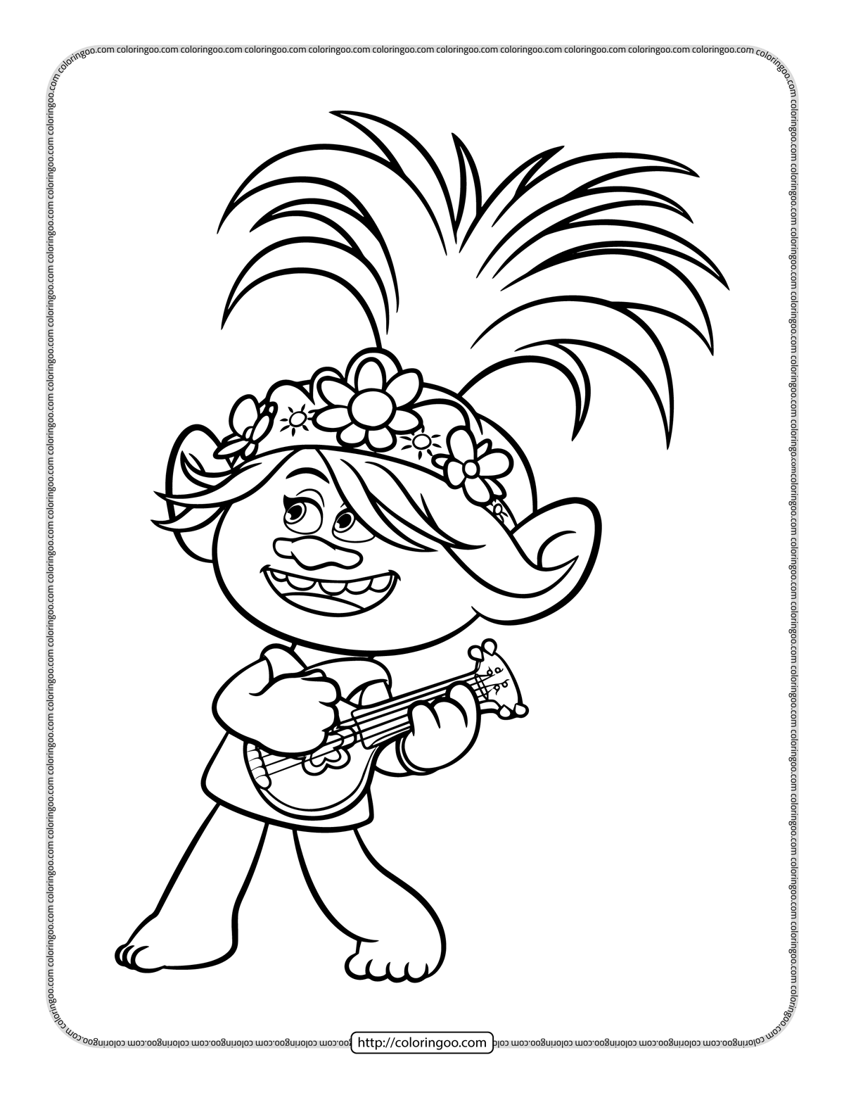 Poppy playing ukulele coloring page