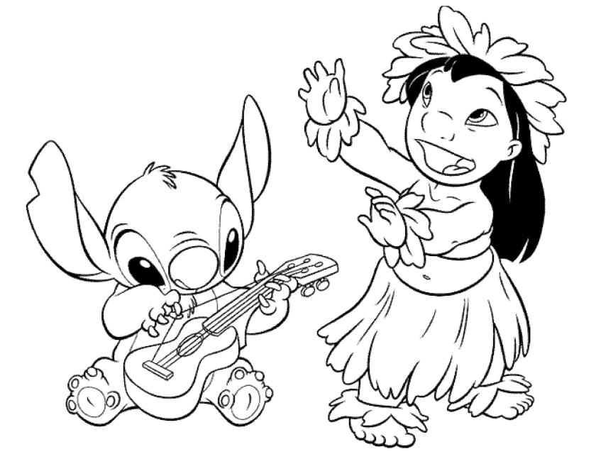 Get this lilo and stitch coloring pages stitch playing ukulele and lilo dancing