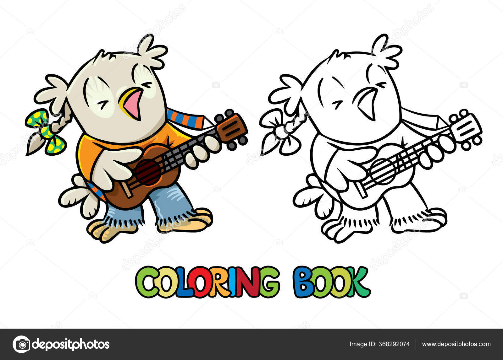 Owl guitar ukulele coloring book funny bird music instrument sing stock vector by passengerz