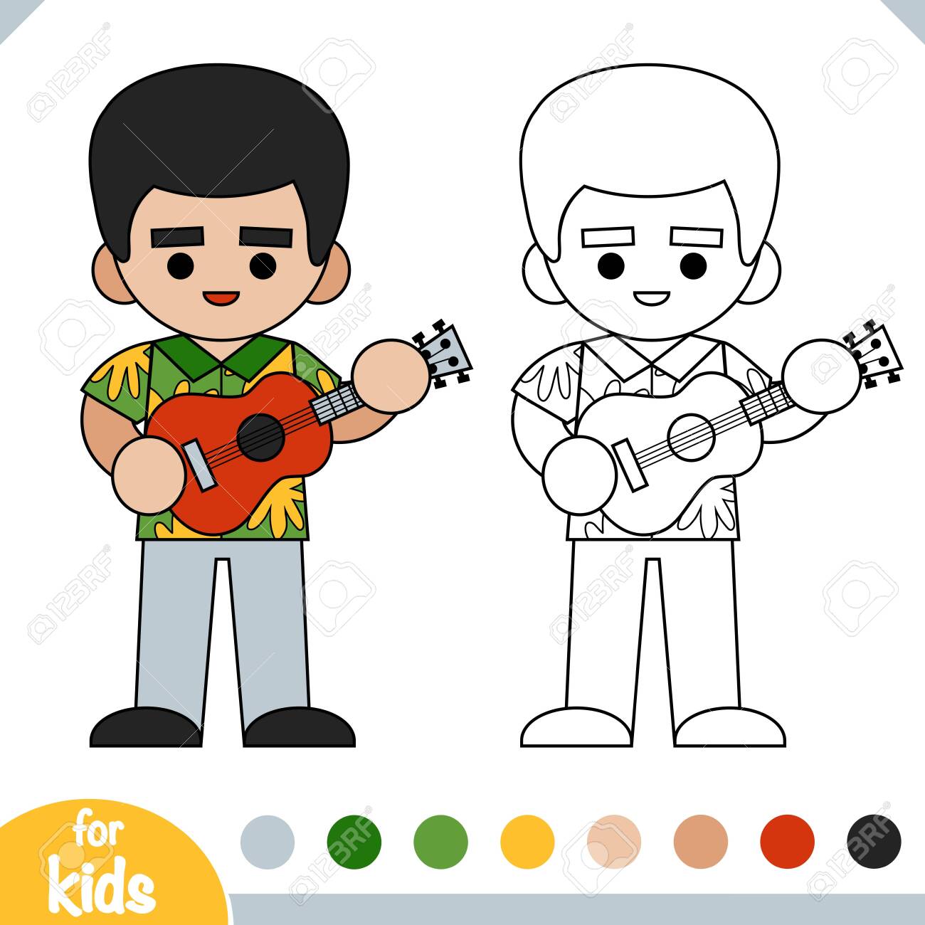 Coloring book for children musician man in hawaiian shirt with ukulele royalty free svg cliparts vectors and stock illustration image