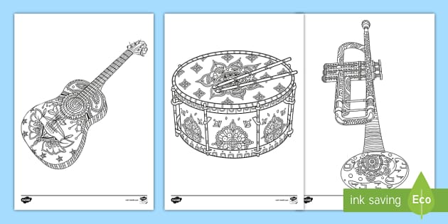 Ks musical instruments mindfulness colouring pages