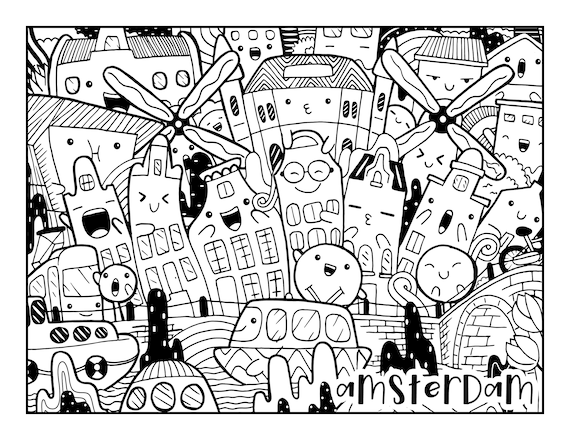 Big city coloring page landmark printable coloring pages digital download coloring book pages print from home page new york paris