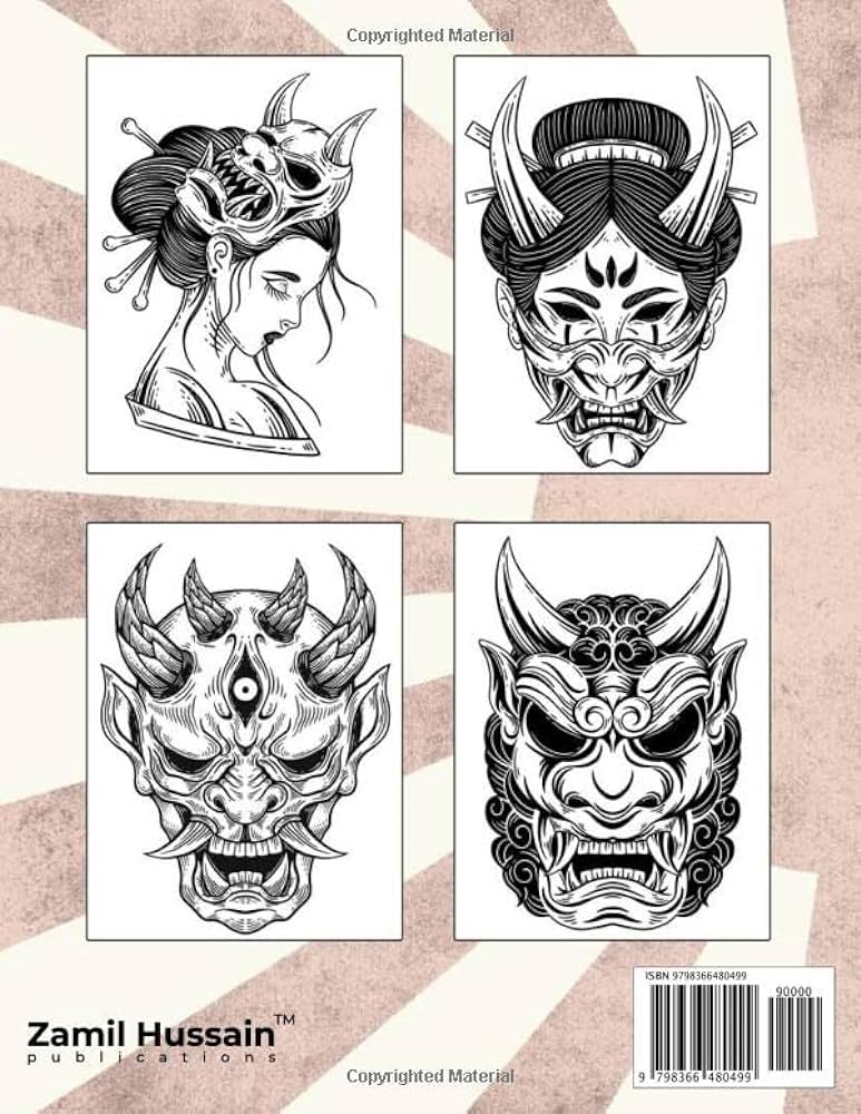 Japanese tattoos coloring book for adults amazing tattoo japanese samurai warrior oni skulls and geishas designs for dopamine and digital detox tattoo coloring book series publications zamil hussain books
