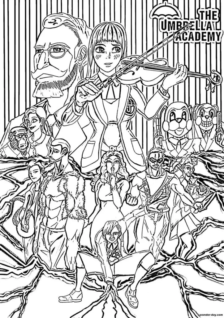 Umbrella academy characters coloring page