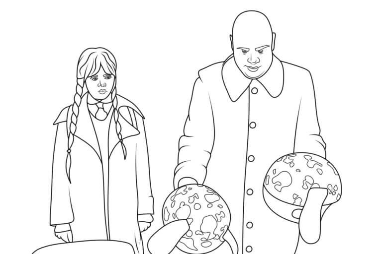 Wednesday and uncle fester coloring page