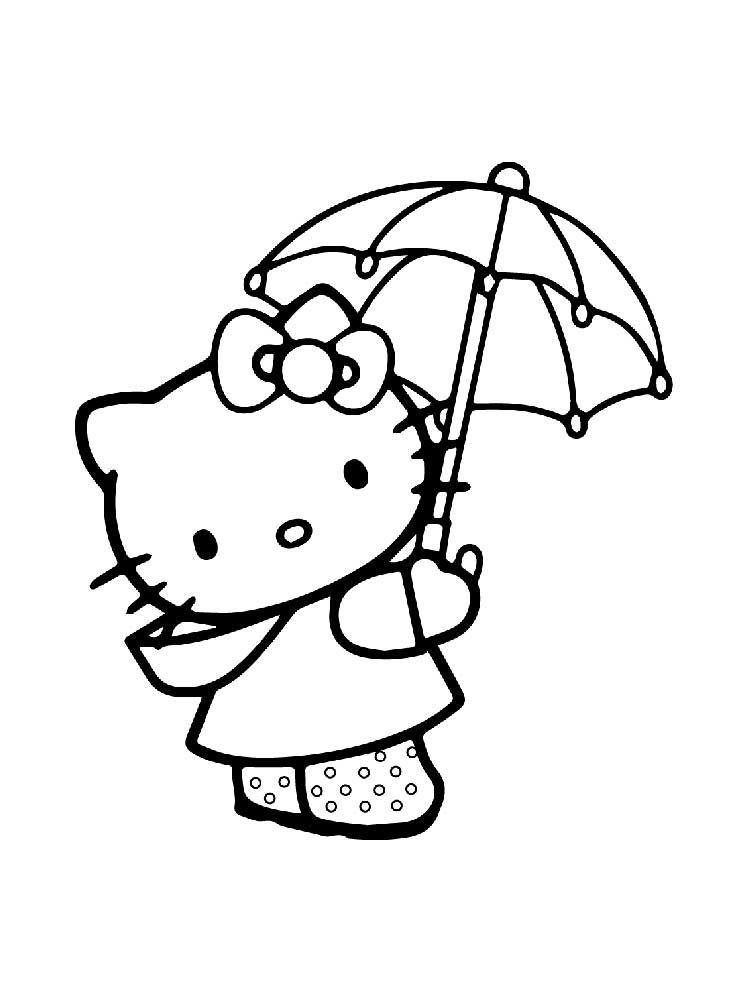 Hello kitty with an umbrella coloring page