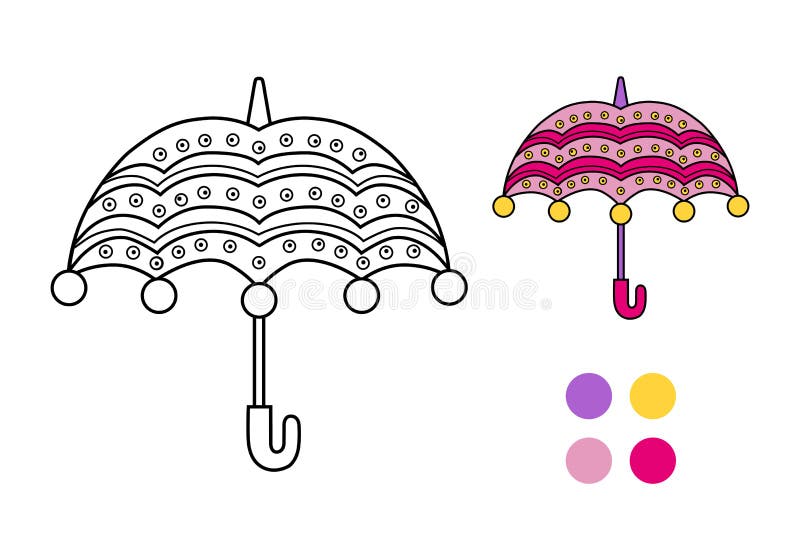 Umbrella coloring book with an example of coloring childish stock vector