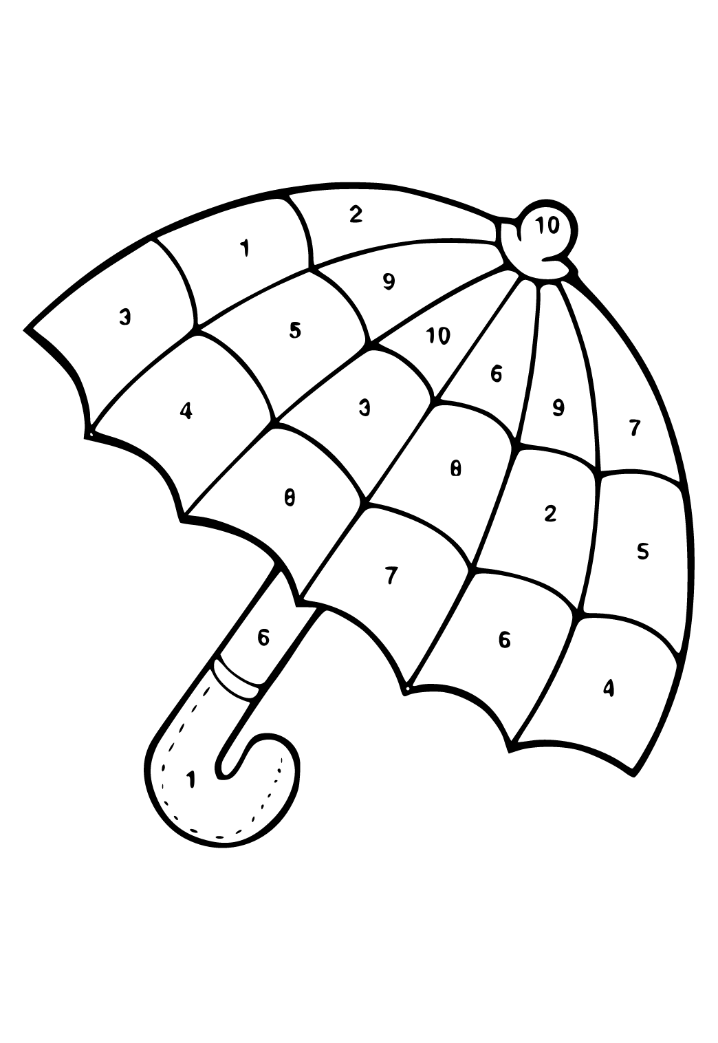 Free printable color by number umbrella coloring page for adults and kids