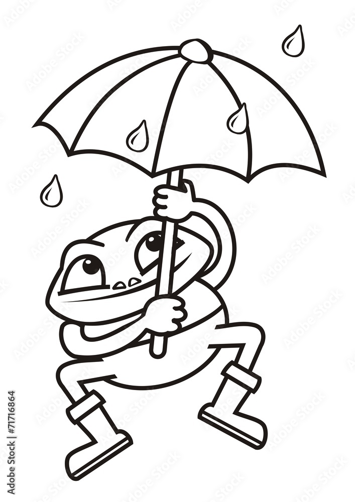 Frog and umbrella coloring book vector