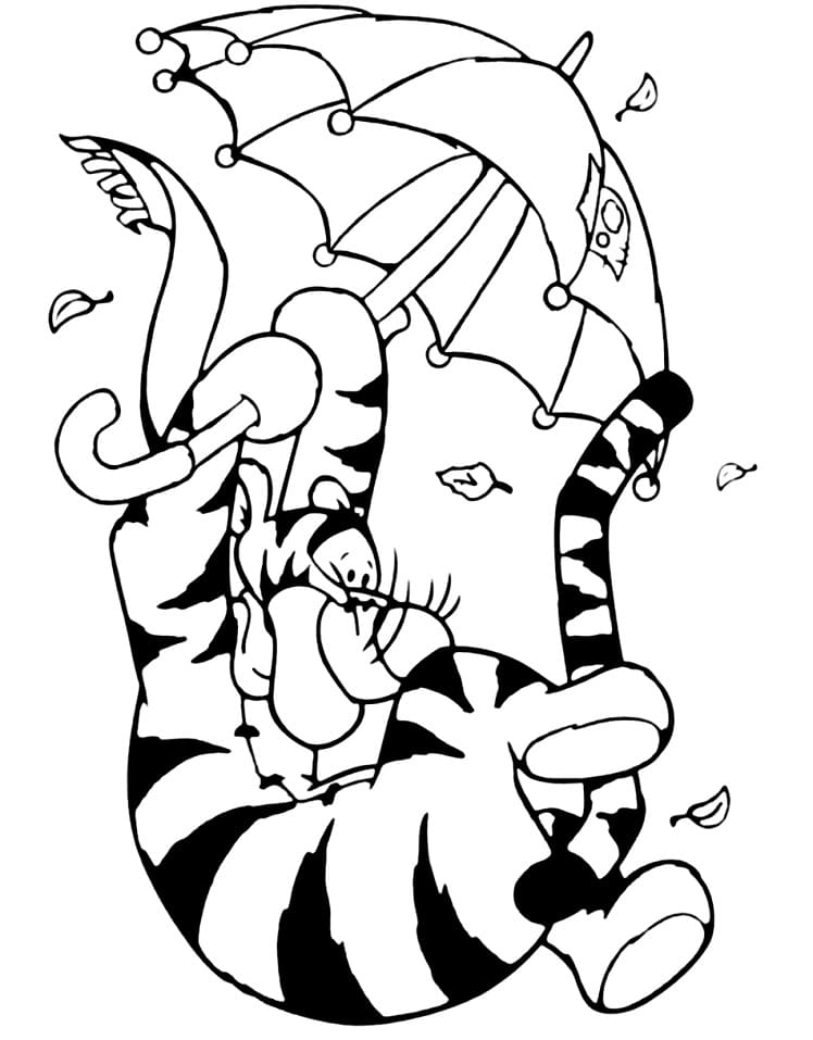 Coloring pages tigger holding umbrella coloring page