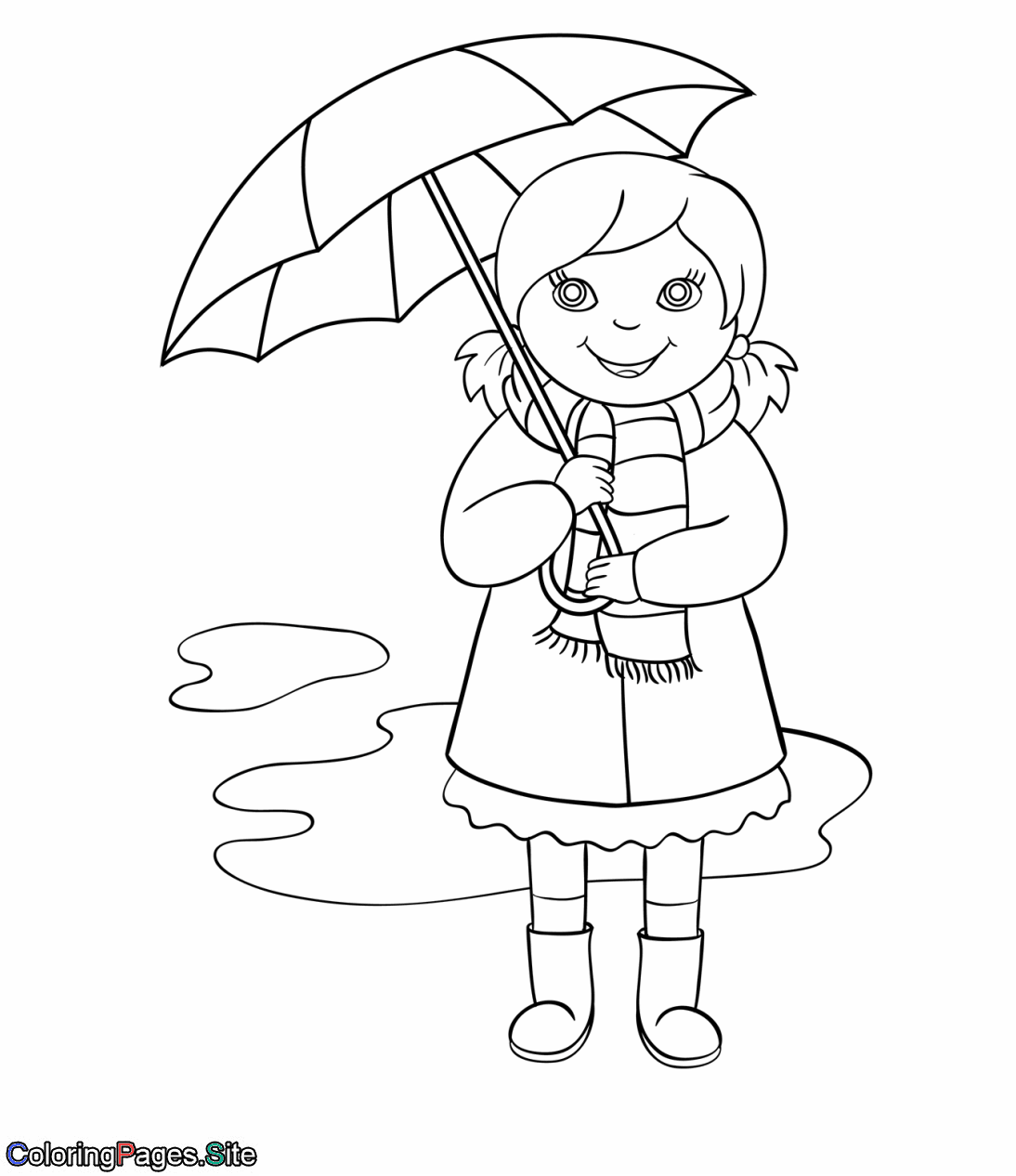 Girl holding umbrella coloring page