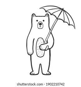 Cute bear umbrella outline coloring page stock vector royalty free