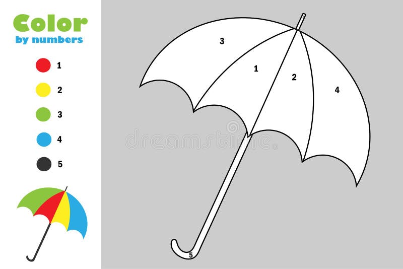 Umbrella in cartoon style color by number autumn education paper game for the development of children coloring page kids presc stock illustration