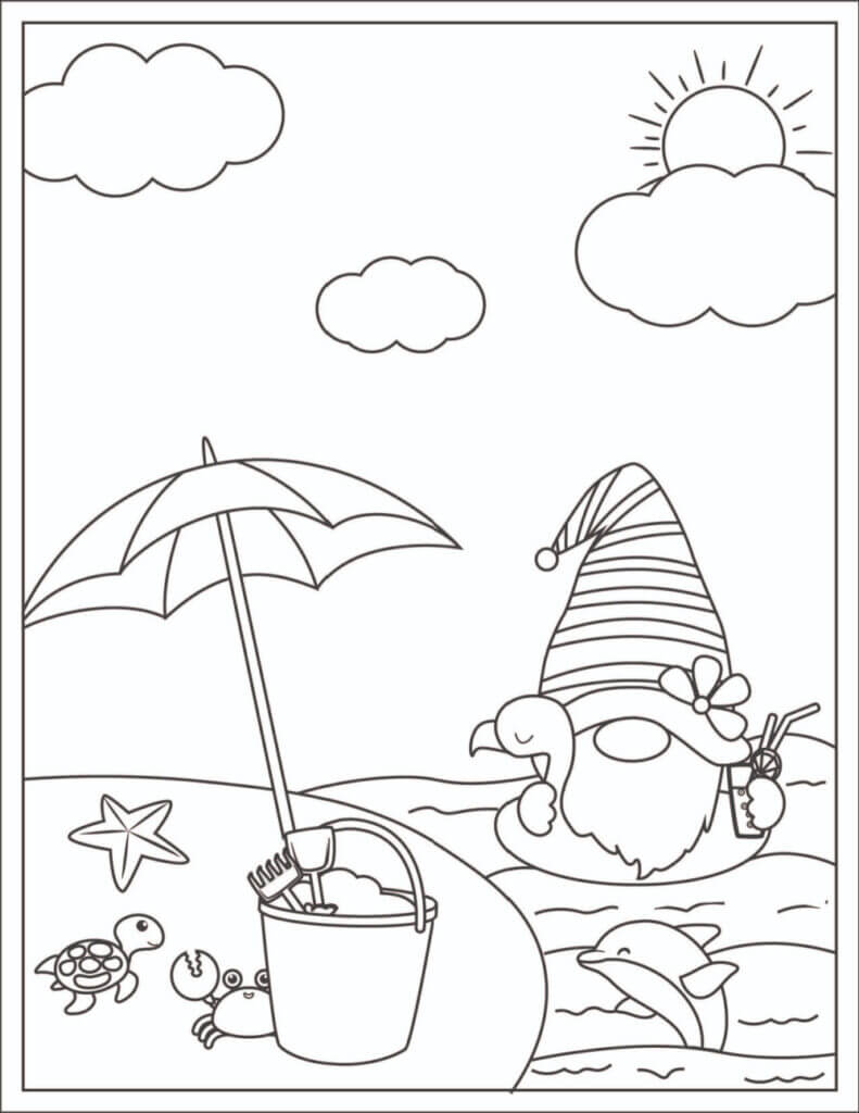 Umbrella on the beach coloring page