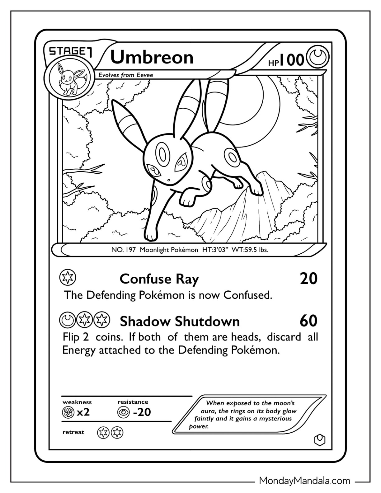 Umbreon coloring pages free pdf printables