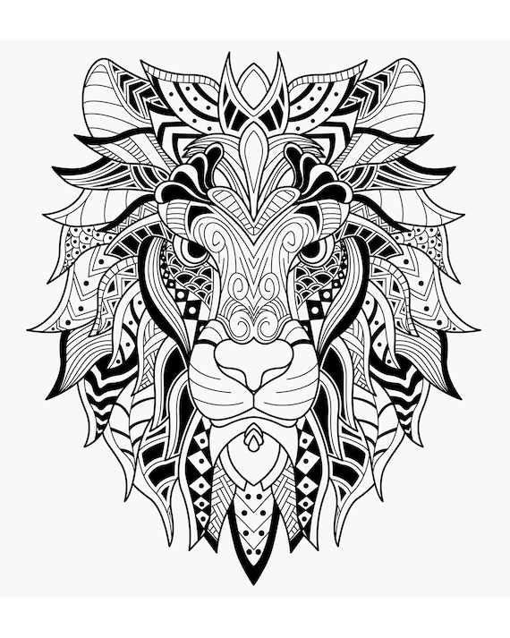 Animal zentangle adult coloring pages printable digital downloadable coloring pages lion horse elephant owl fish coloring page bundle