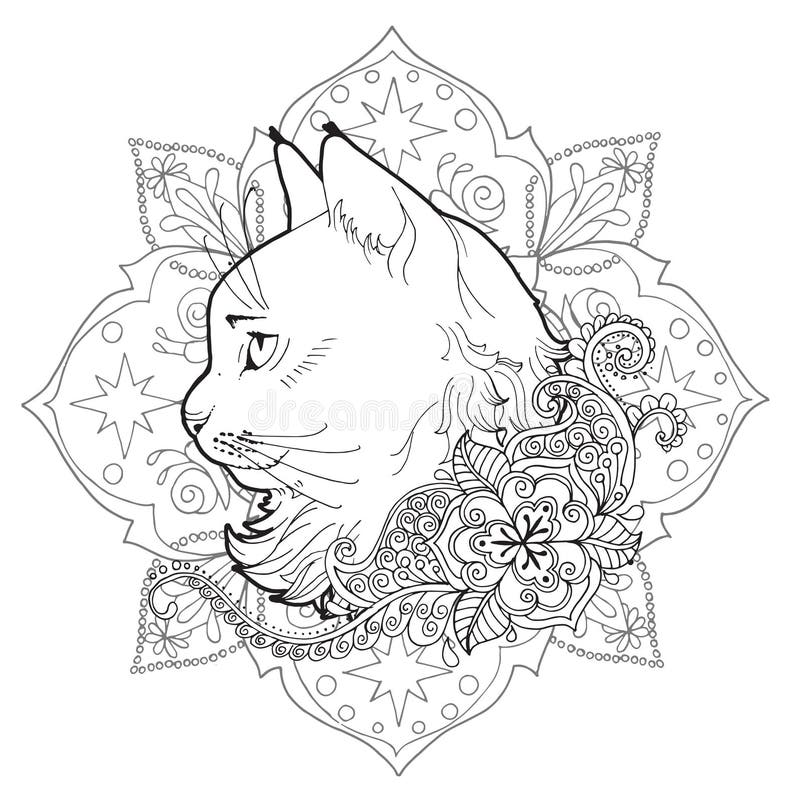 Coloring cat mandala stock illustrations â coloring cat mandala stock illustrations vectors clipart