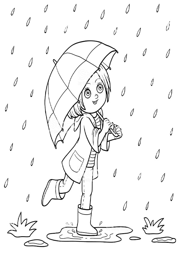 Coloring pages kids with umbrella coloring page