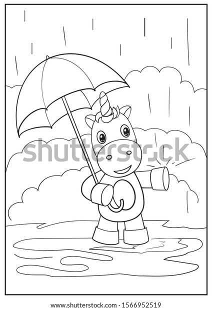 Children coloring page cute unicorn umbrella stock vector royalty free