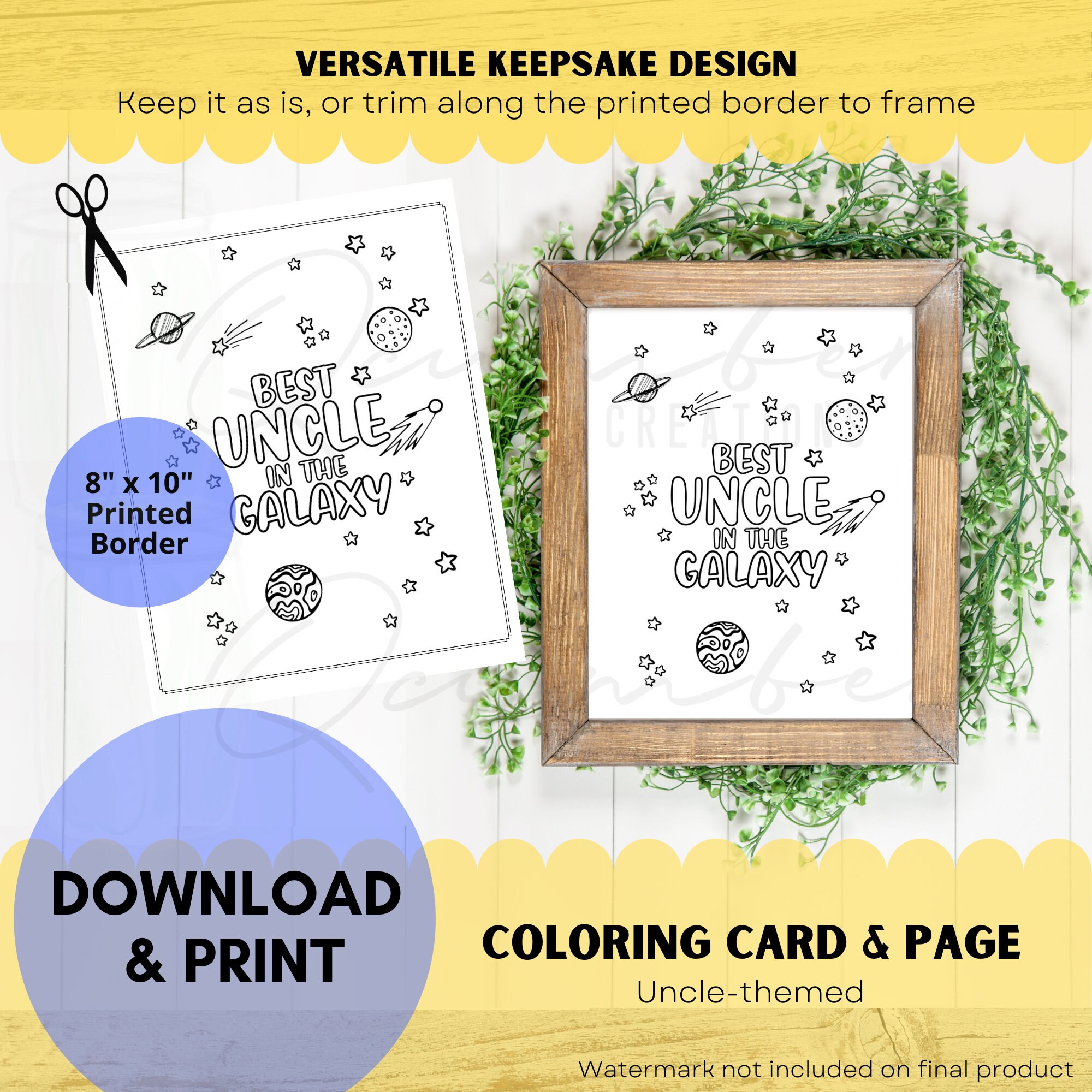 Best uncle in the galaxy card coloring page gift for birthday or fathers day printable digital download