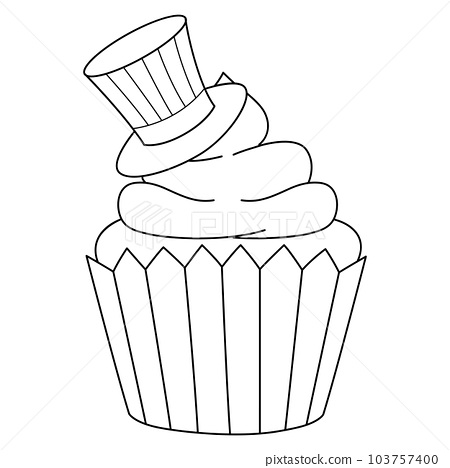 Cupcake with uncle sam hat isolated coloring page