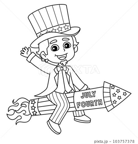 Th of july uncle sam isolated coloring page ãããããç æ