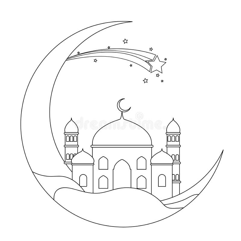 Ramadan crescent mosque coloring book stock illustration