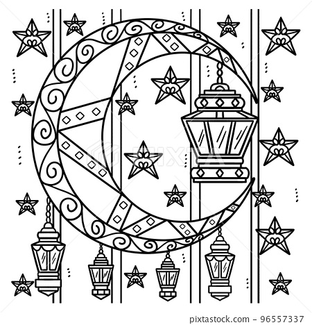 Ramadan crescent moon lanterns coloring page