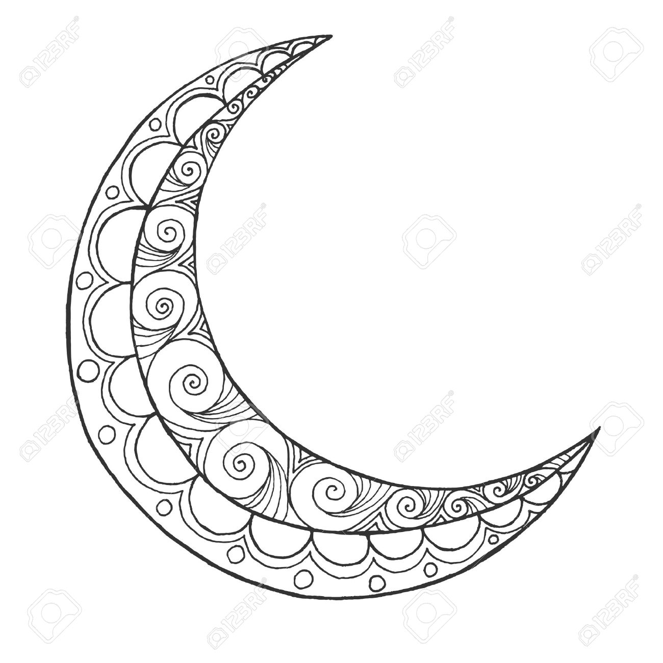 Ramadan kareem half moon greeting design coloring page engraved vector illustration sketch for decoration poster print t
