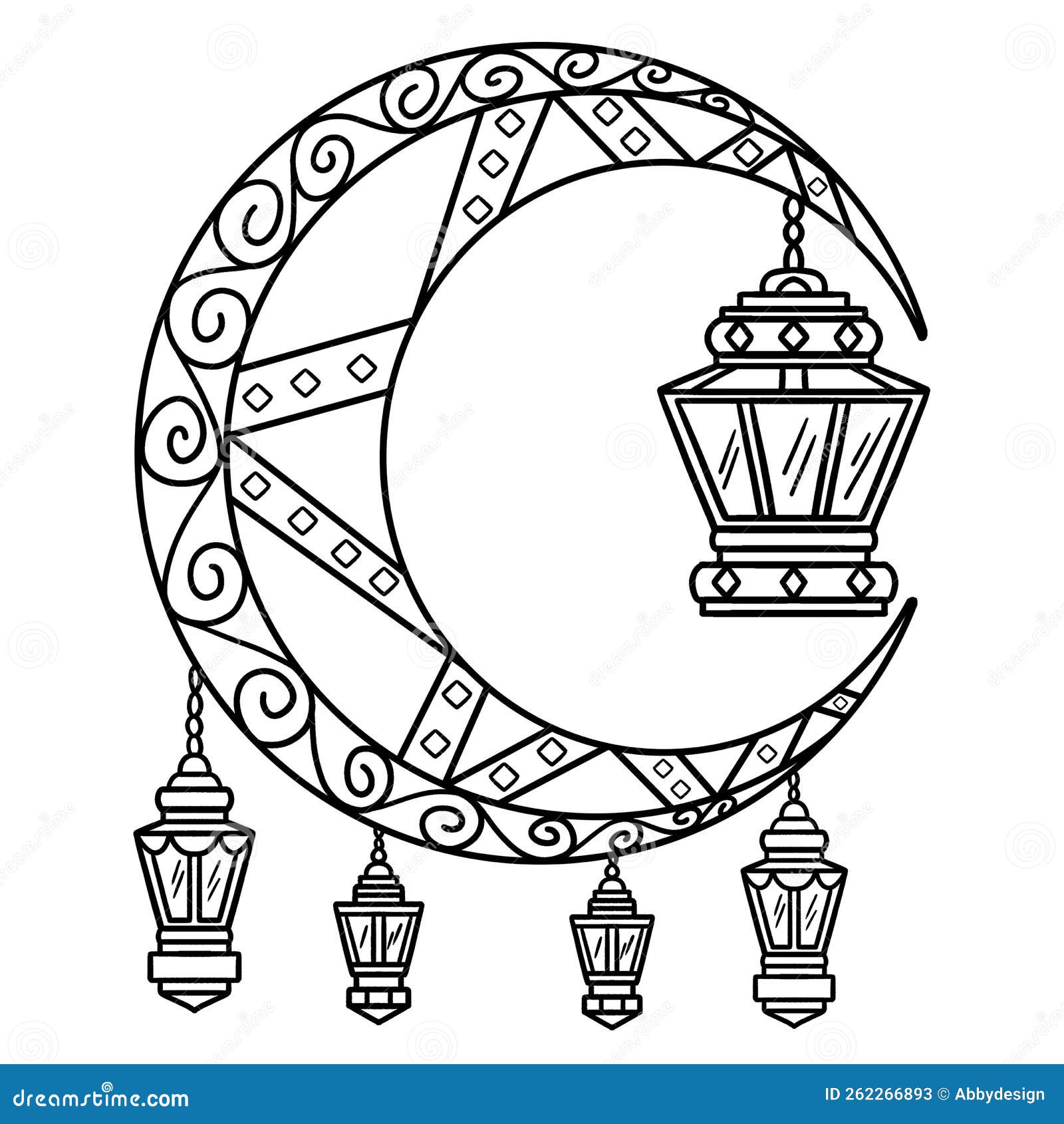 Ramadan crescent moon lanterns isolated coloring stock vector
