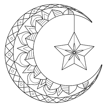 Ramadan crescent moon with star isolated coloring stock illustration