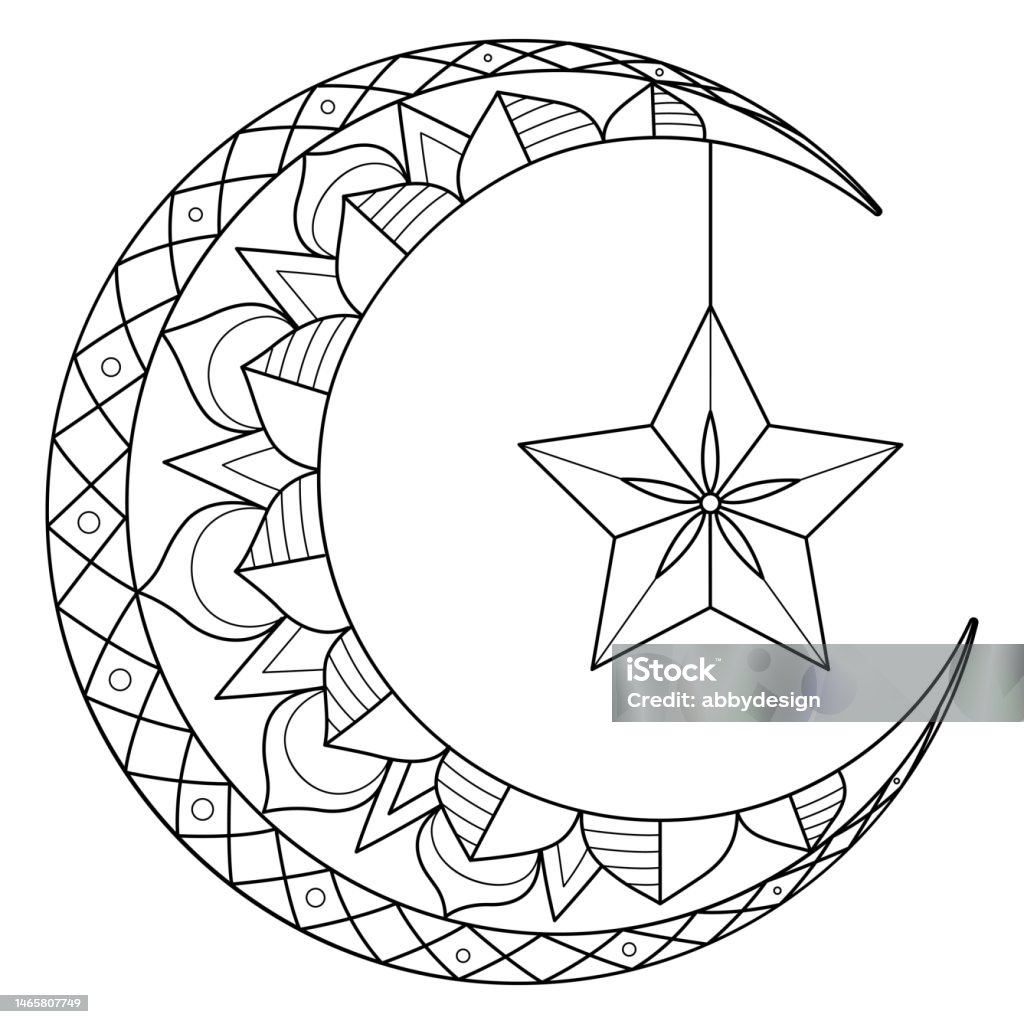Ramadan crescent moon with star isolated coloring stock illustration