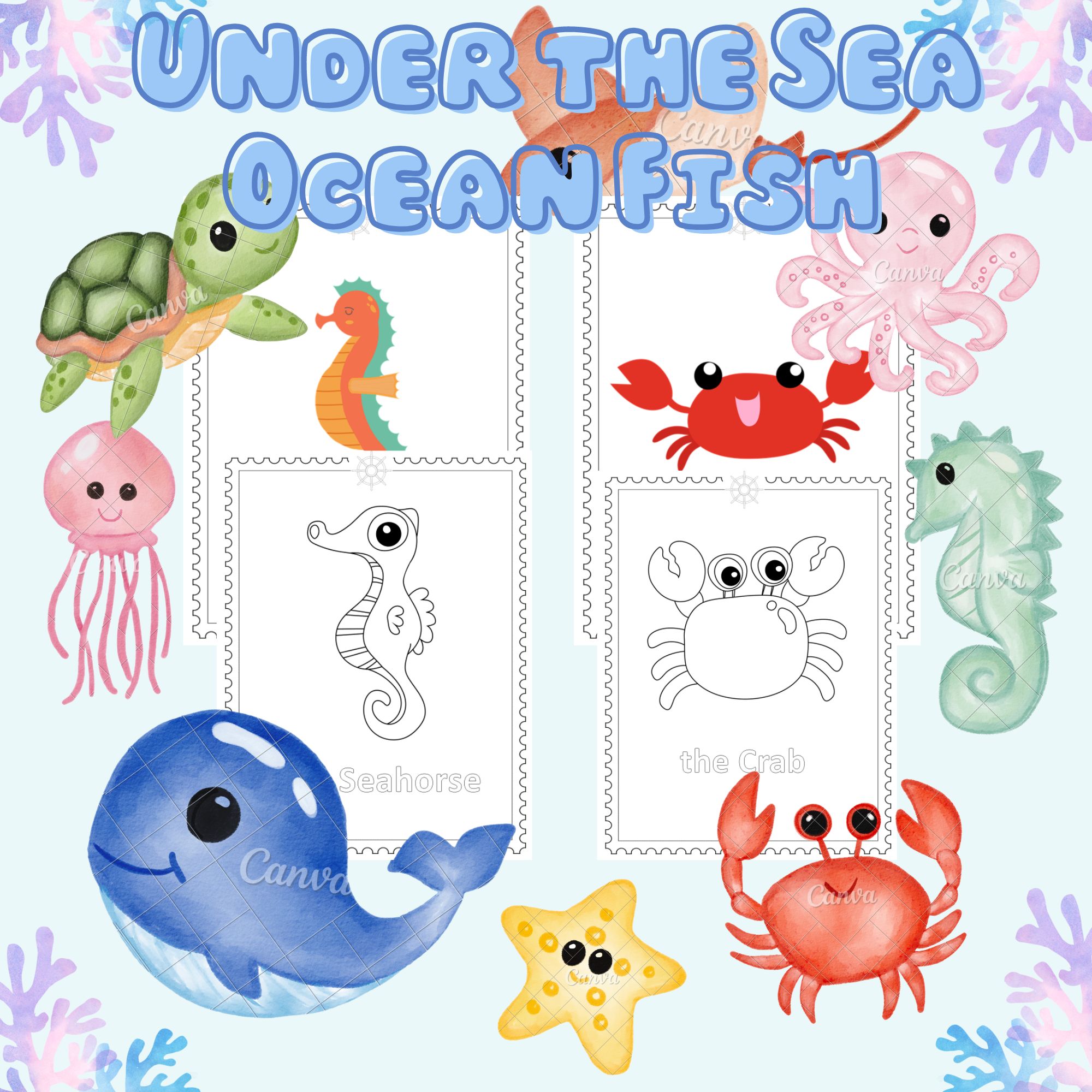 Under the sea ocean fish coloring sheets pages for kids made by teachers