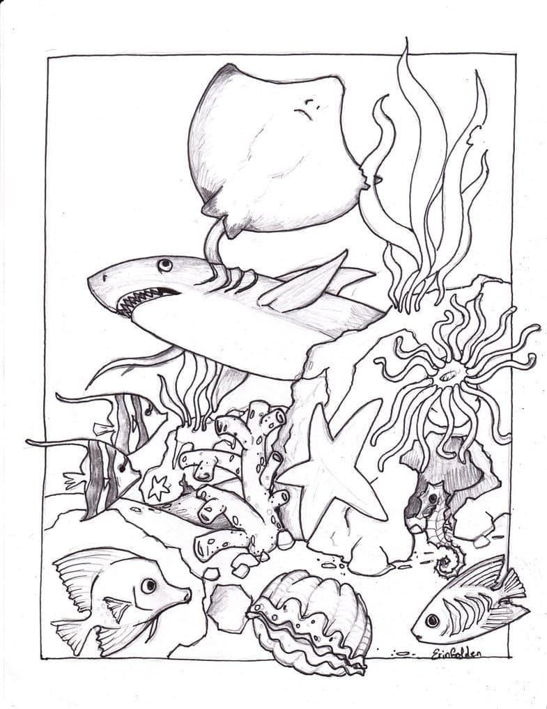 Creatures under the sea coloring page