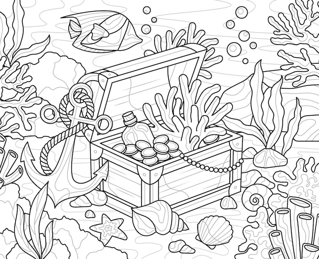 Underwater treasure coloring page images