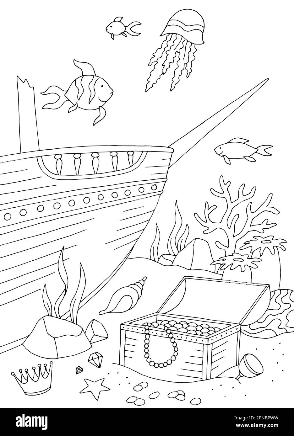 Treasure chest illustration black and white stock photos images