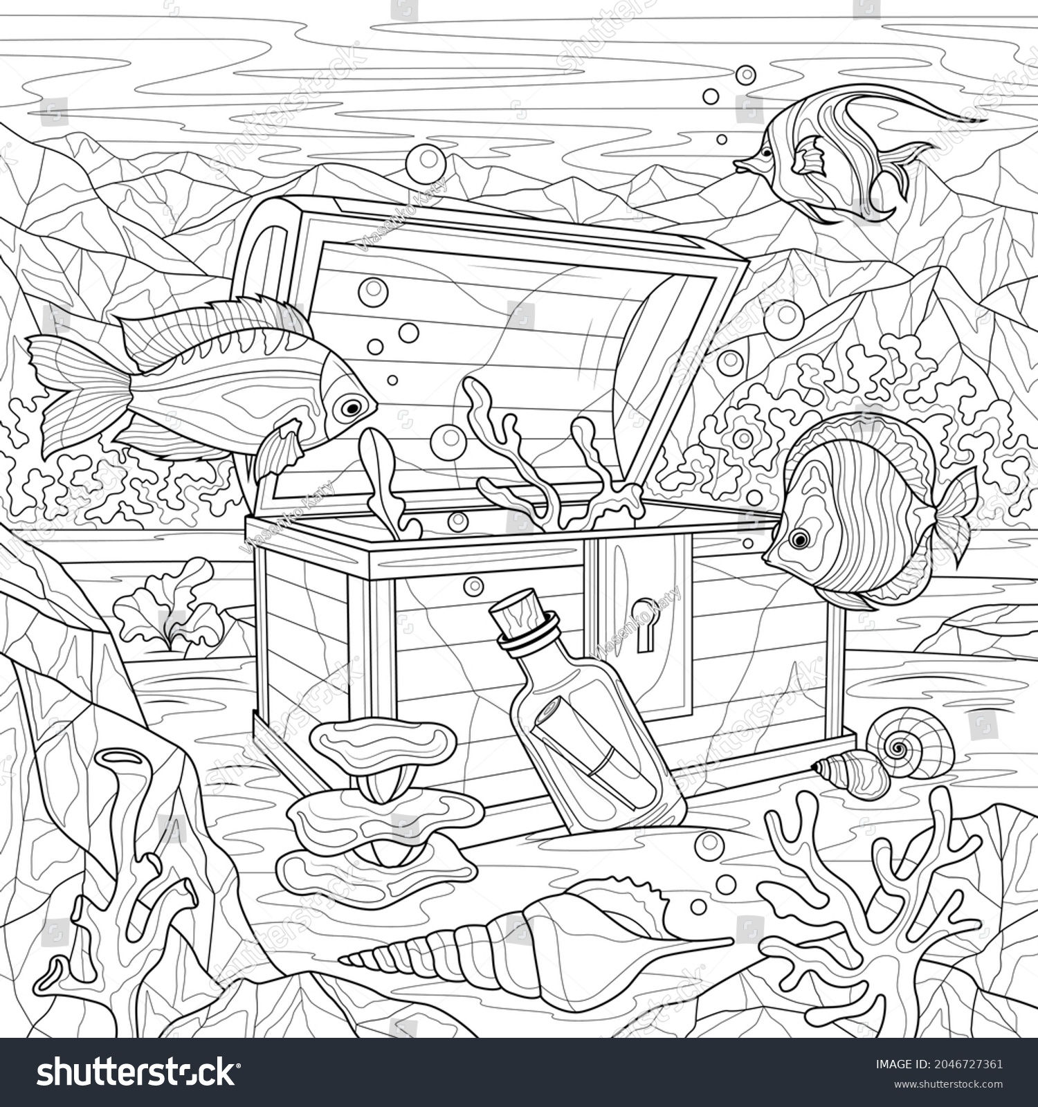 Underwater world chest fish coloring book stock vector royalty free