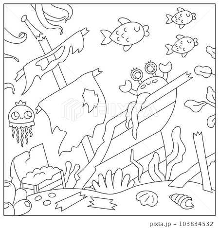 Vector black and white under the sea landscape