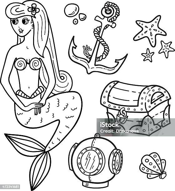 Coloring book page under the sea stock illustration