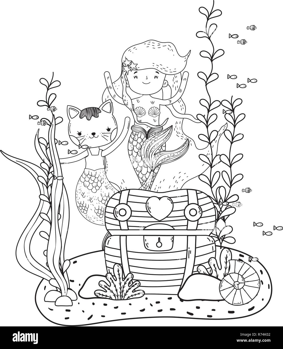 Mermaid treasure cut out stock images pictures